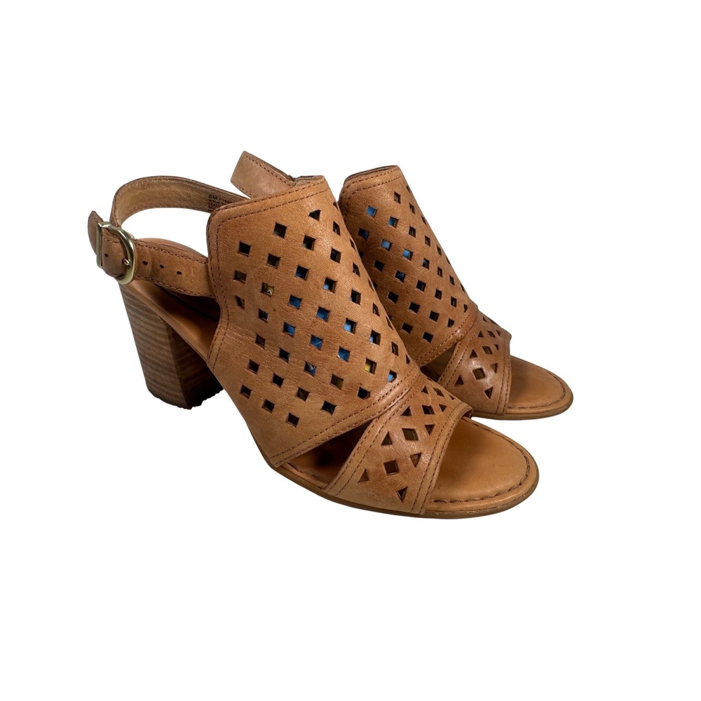 Born Women's Brown Leather Punching Cut Sandals Size 8M Open Toe Comfort‎